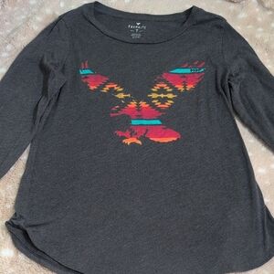 🦅 American Eagle Charcoal Long Sleeve Tee with Vibrant Eagle Design